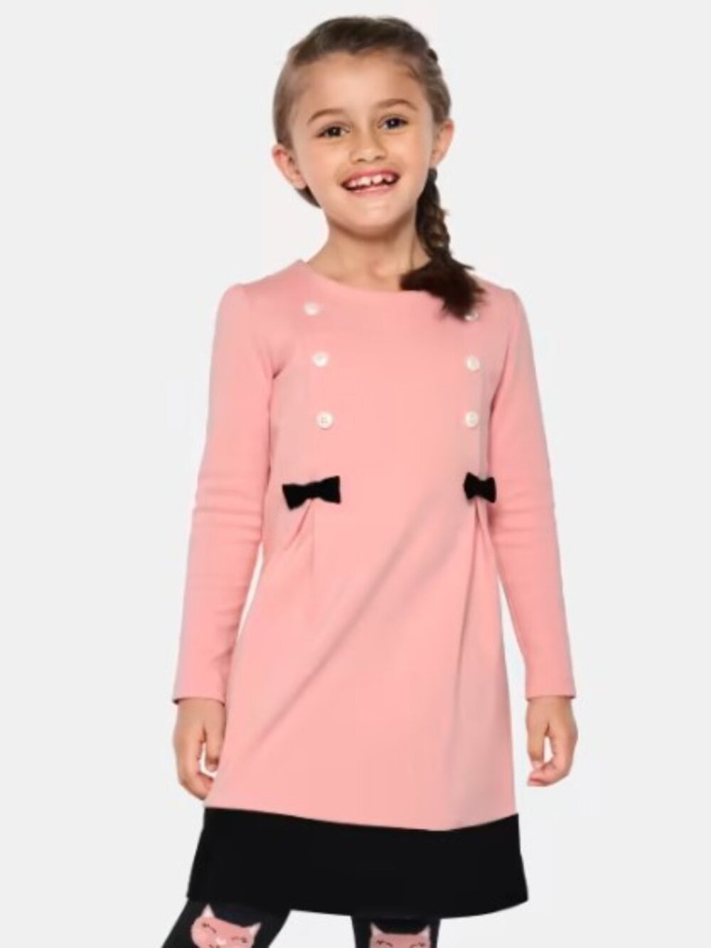 Gymboree Girls 8 Strawberry Cream & Black Dress Pleated Bow Buttons Classic